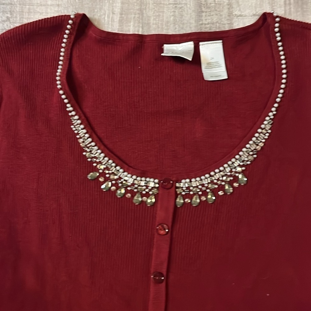 Burgandy cardigan with bling collar - Picture 2 of 4